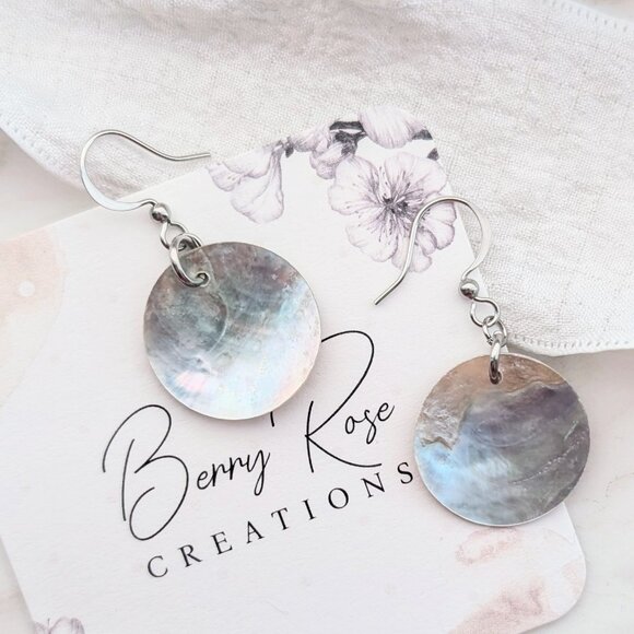 Rustic Organic Iridescent Shell Disc Coin Minimalist Coastal Handmade Ea… - Picture 4 of 6